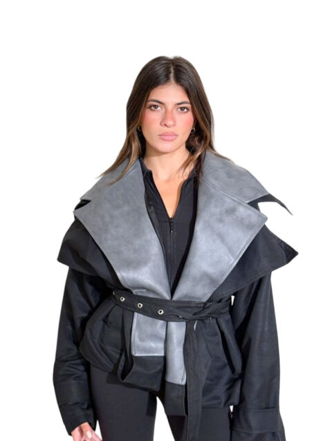 جاكيت جباردين مع جلد بحزام خصر