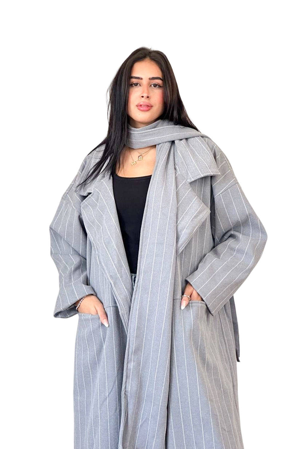 كوت مقلم مع سكارف - الصورة 4