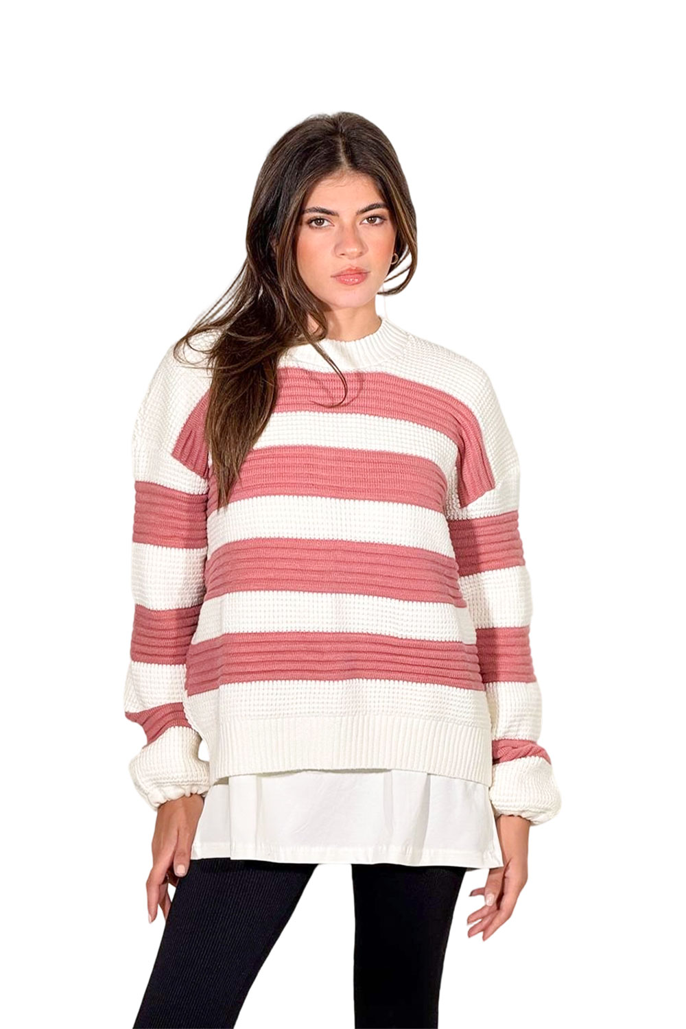 بلوفر تريكو مقلم برقبة مستديرة - الصورة 4