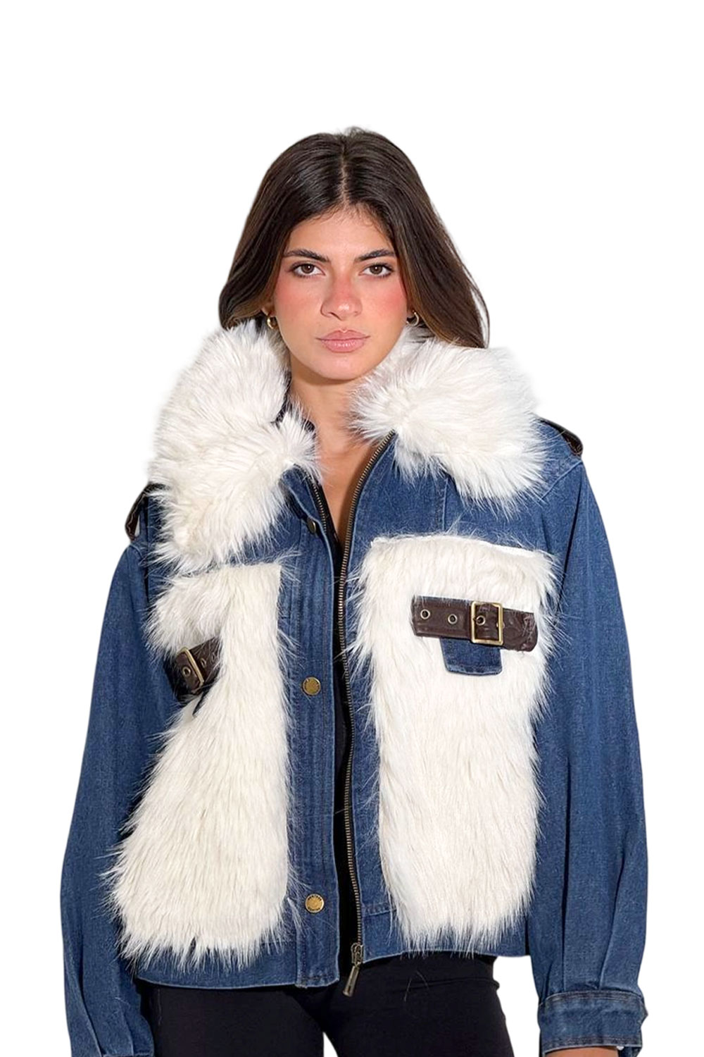 جاكيت جينز مع فرو