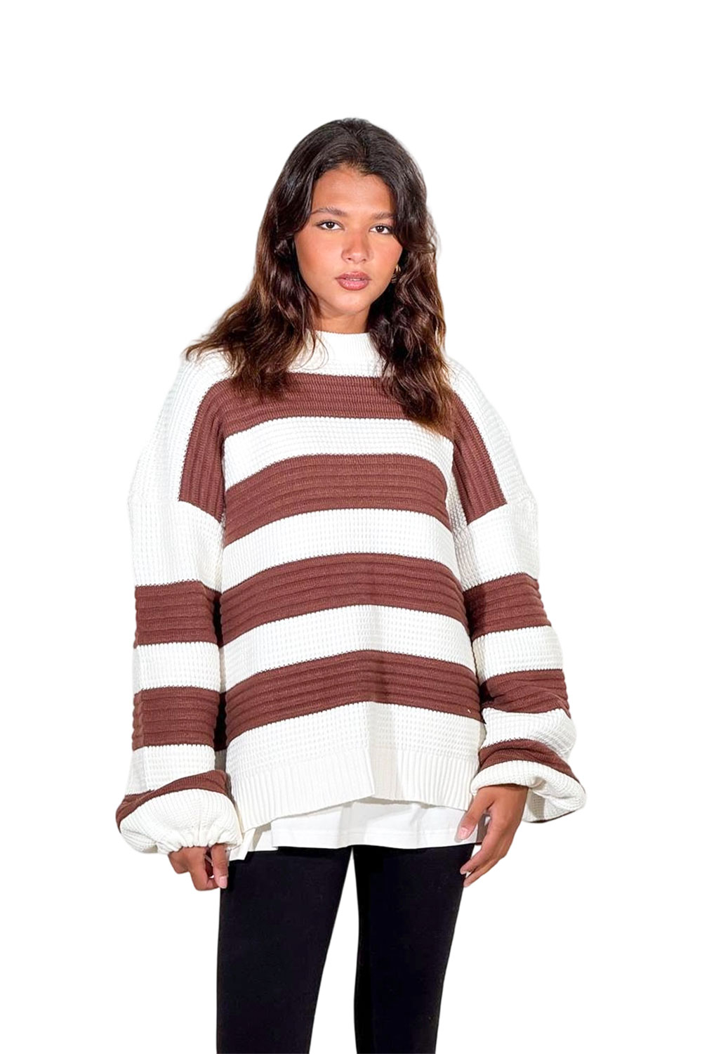 بلوفر تريكو مقلم برقبة مستديرة - الصورة 5