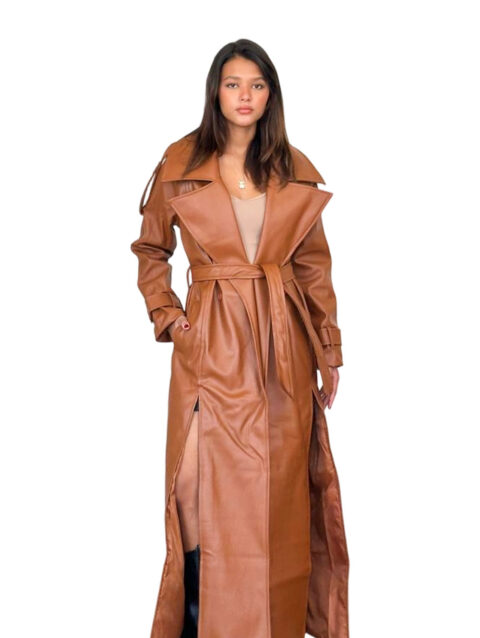 كوت جلد مع حزام