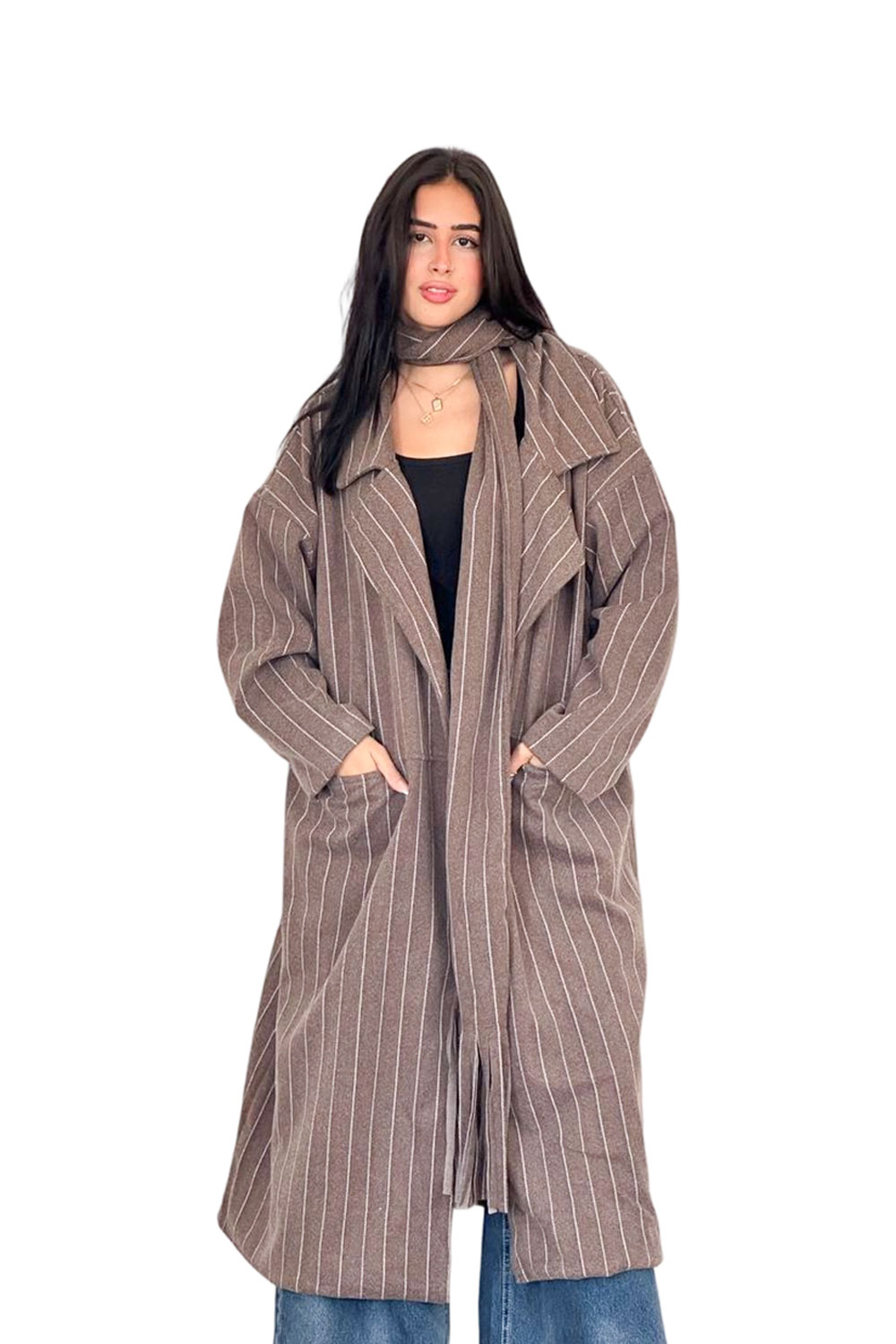 كوت مقلم مع سكارف - الصورة 3