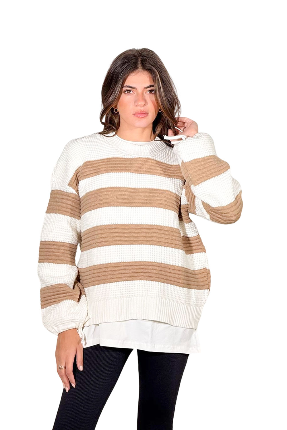 بلوفر تريكو مقلم برقبة مستديرة - الصورة 6