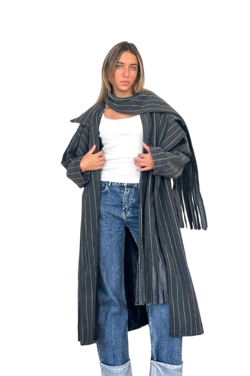 كوت مقلم مع سكارف - الصورة 2