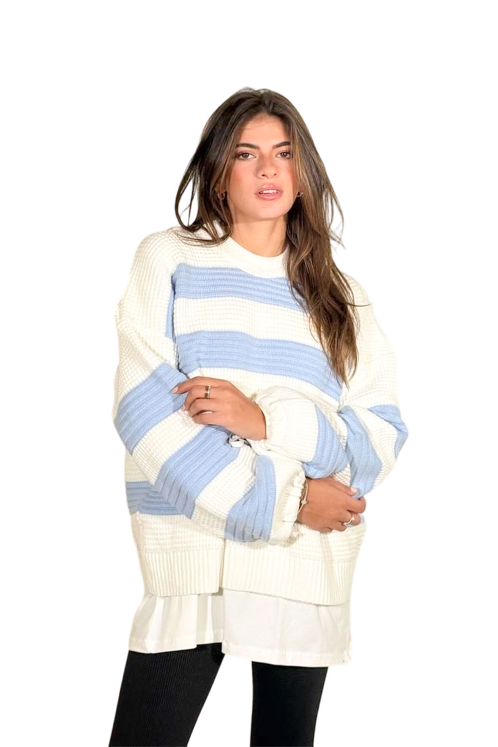 بلوفر تريكو مقلم برقبة مستديرة - الصورة 8