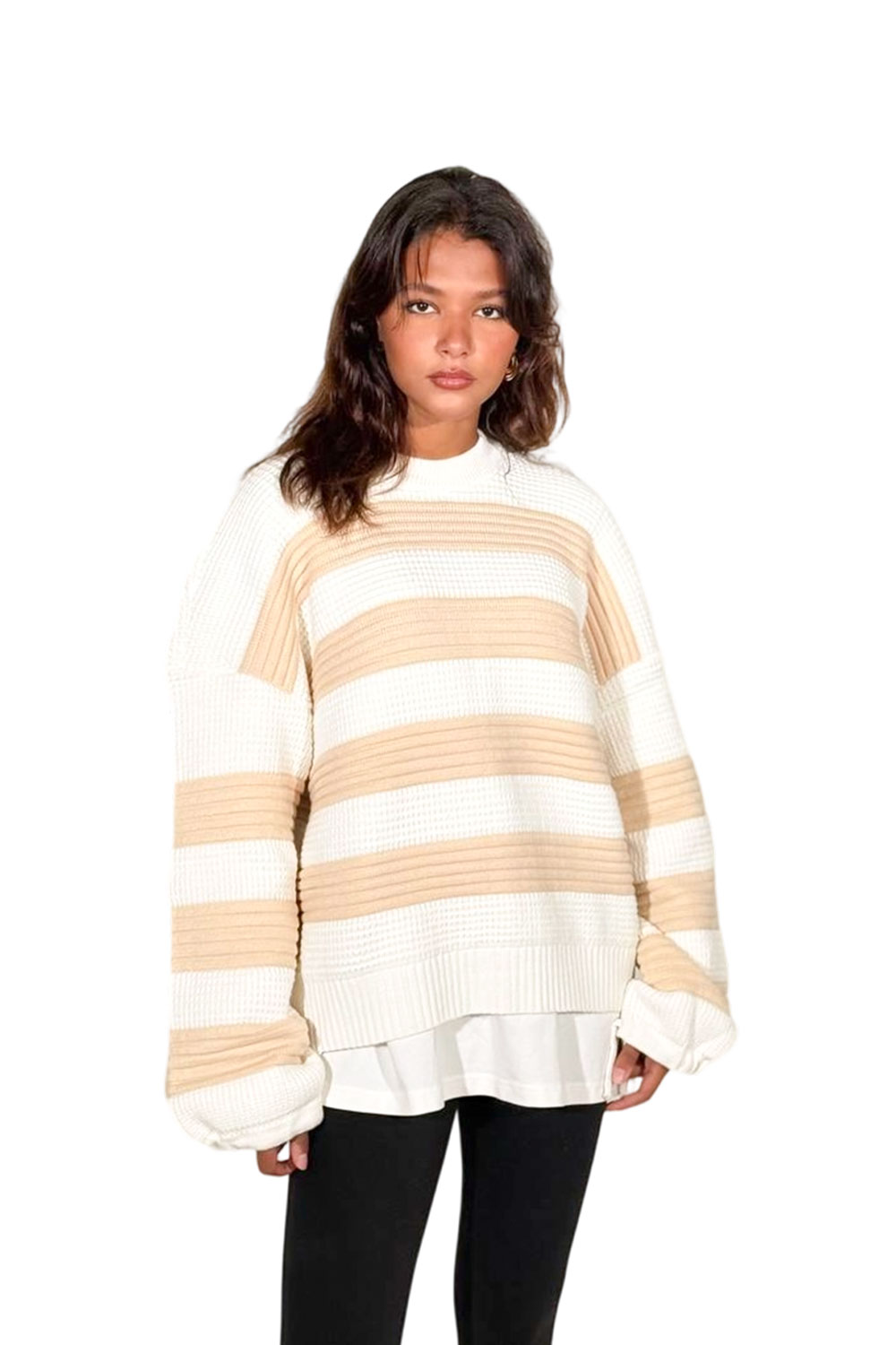 بلوفر تريكو مقلم برقبة مستديرة