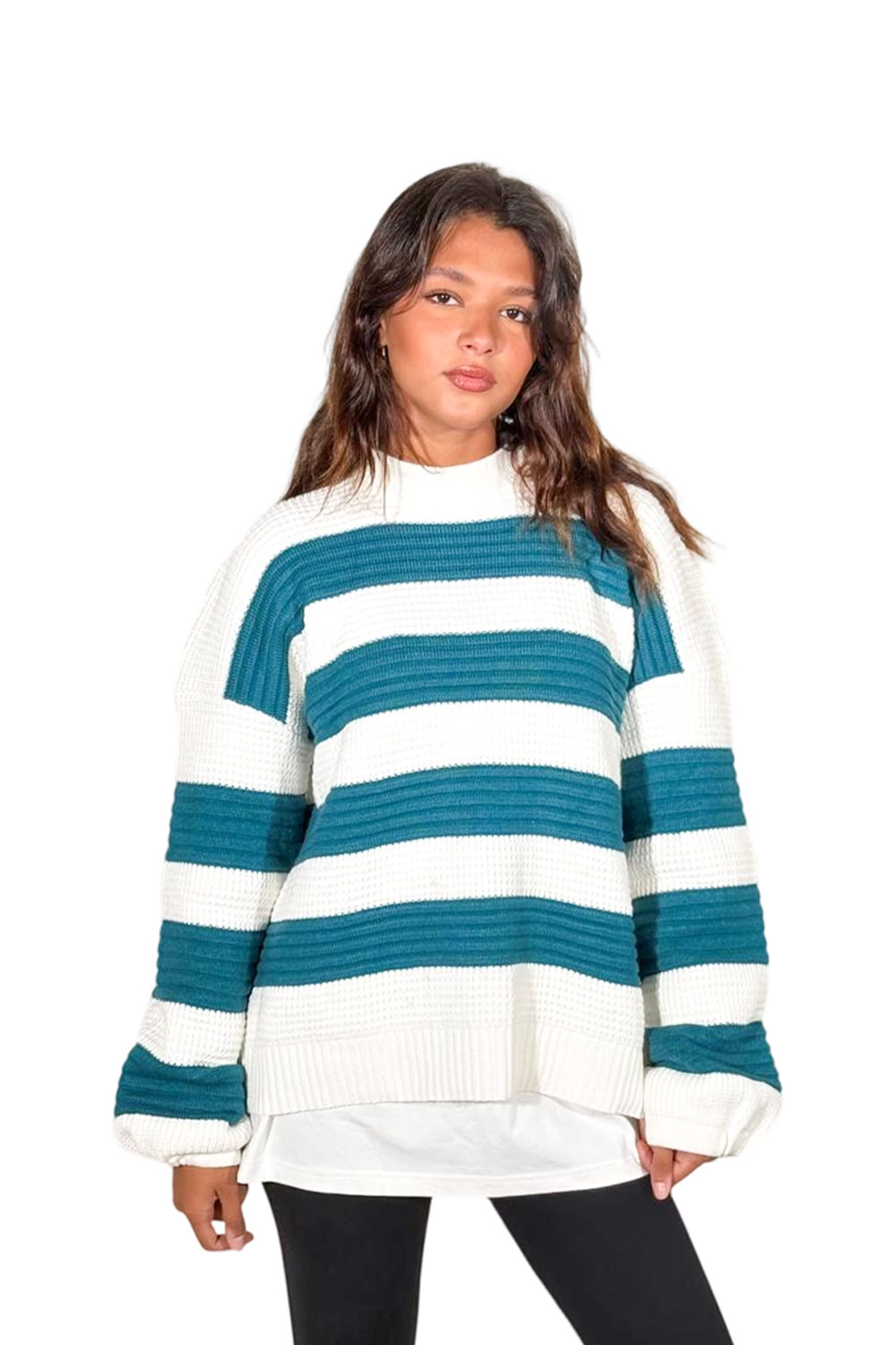 بلوفر تريكو مقلم برقبة مستديرة - الصورة 10